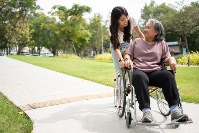 Carers leave female employee on carers leave helping dependant on walk